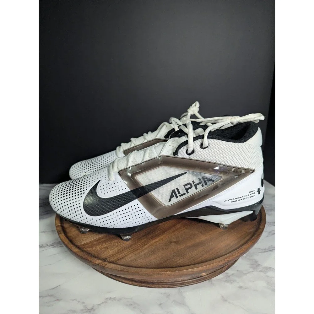 Nike Alpha Menace 4 Pro White Black Cleats Men Size 13.5 HF4555 100